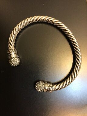 Twisted Cable Silver Plated Cuff Bracelet Round Crystal Ends